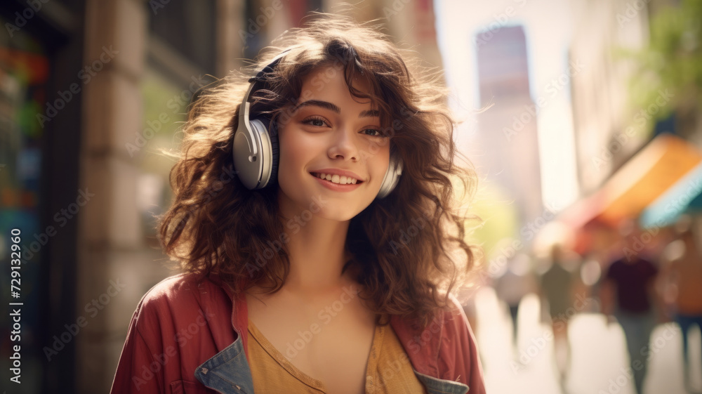 Young brunette woman with headphones