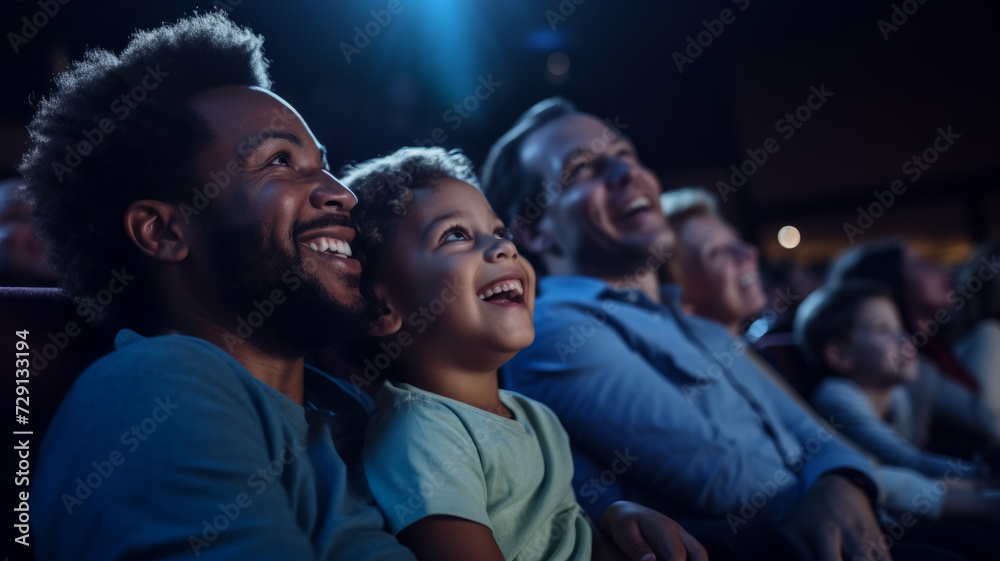 Fototapeta premium Father and daughter watching a movie at the cinema.