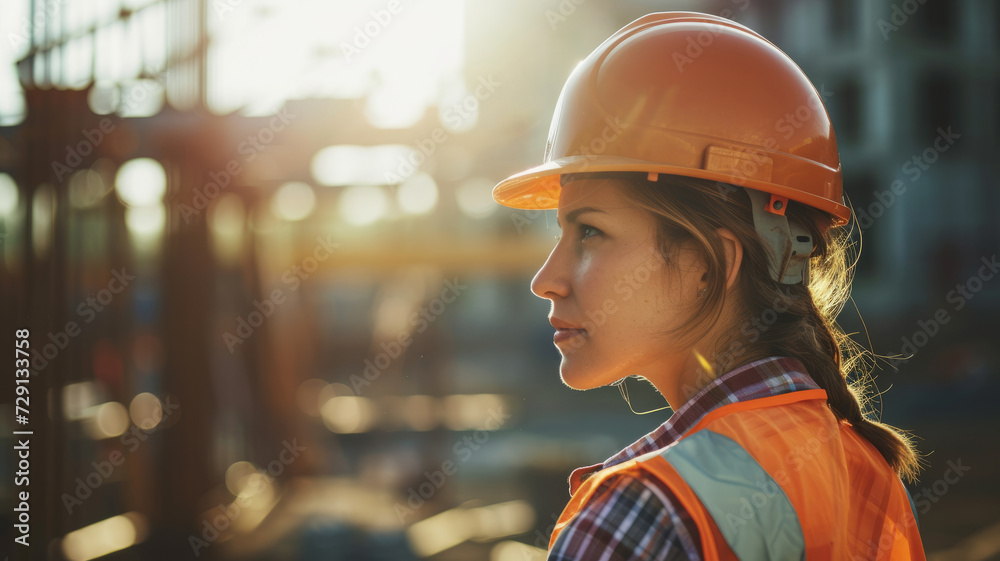 Woman builder in a hard hat. Woman builder in a hard hat.