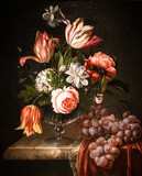 Anna Ruysch, tulips and roses in a garden on marble table, oil on canvas, The Hoogsteder museum foundation, The Hague