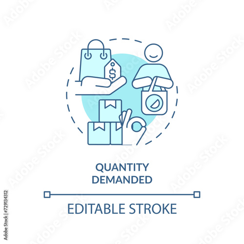 Quantity demanded soft blue concept icon. Amount of products. Consumers buying. Round shape line illustration. Abstract idea. Graphic design. Easy to use in brochure marketing