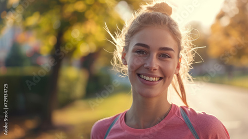 Portrait of a positive woman on a morning jog