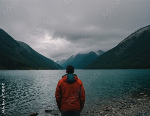 a man is looking at water