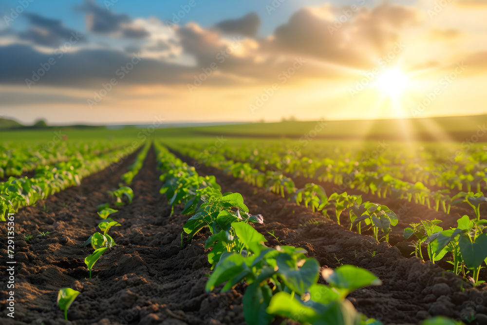 Technology in argiculture concept - agriculture crops, golden hour Technology in argiculture concept - agriculture crops, golden hour