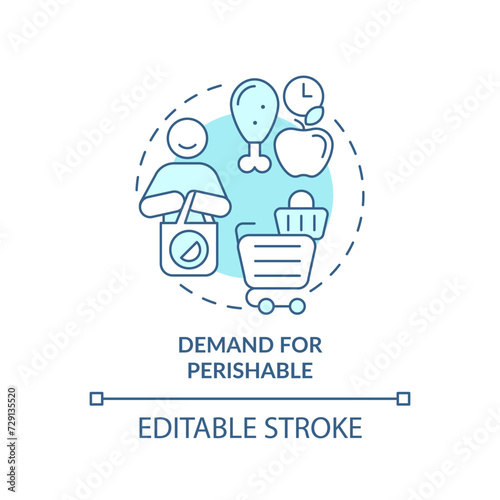 Demand for perishable soft blue concept icon. Limited shelf life consumption, use for products. Round shape line illustration. Abstract idea. Graphic design. Easy to use in brochure marketing