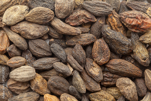 Close-up of Organic Dry Myrobalan or Harad (Terminalia chebula), Full-Frame wallpaper. Top View