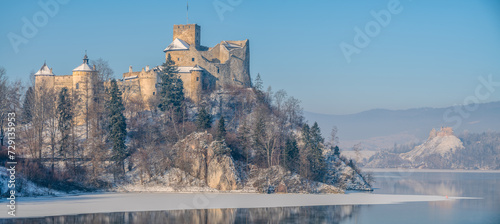 Two castles Niedzica and Czorsztyn in winter scenery,Niedzica,Poland