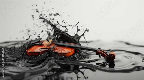 Violin in black liquid splash. Classical musical instrument 