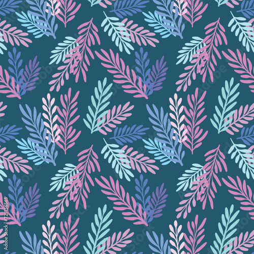 Dark colorful leaf vector pattern, seamless repeating background print, hand drawn vibrant summer wallpaper design, tropical textile