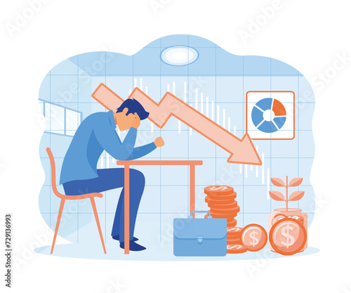 Bankruptcy Stock market crash arrow. Broke company Economical loan payback problem Investment failure Budget collapse Panic in economy fail Recession financial Business loss. flat vector modern illust