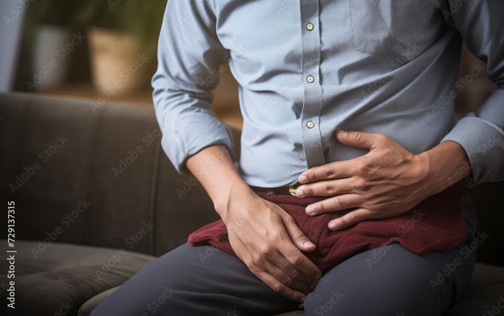 Man suffering from abdominal pain.