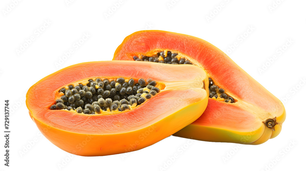 indian Ripe papaya with cut in half isolated on white background indian Ripe papaya with cut in half isolated on white background
