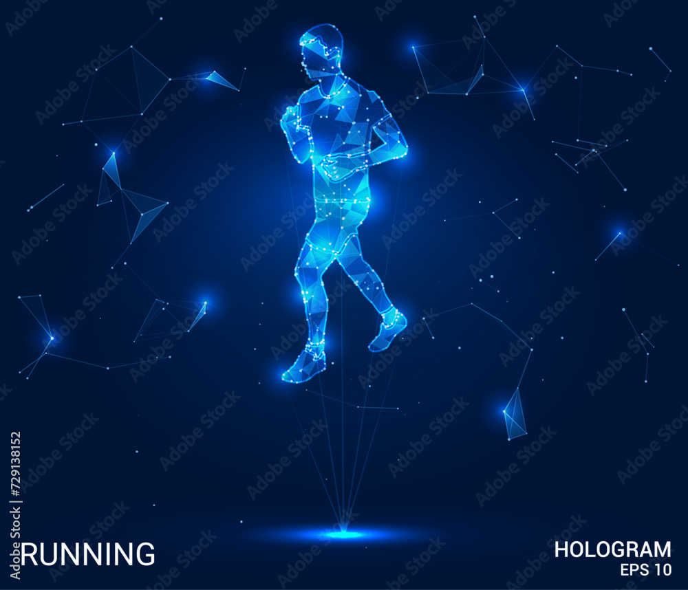Digital Sprint Vision: Immerse yourself in this vector illustration, showcasing a holographic runner. A futuristic portrayal of speed and determination on the digital track.
