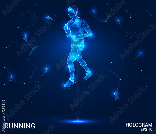 Digital Sprint Vision: Immerse yourself in this vector illustration, showcasing a holographic runner. A futuristic portrayal of speed and determination on the digital track.