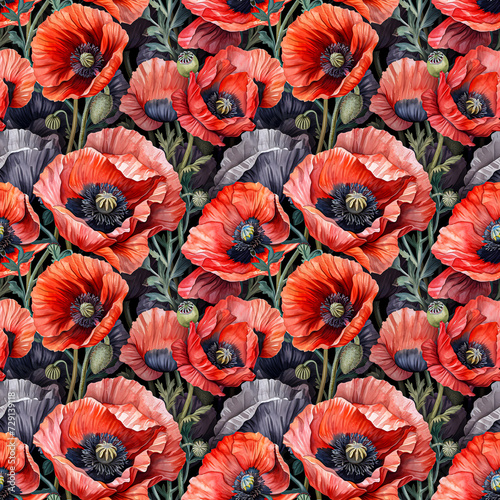 Seamless patterns watercolor painting of vintage poppy flower. Designed for fabric and wallpaper. High-resolution.no.08