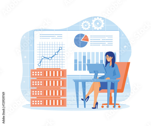 Analysis and data science concept. Big data, machine learning control, computer science. flat vector modern illustration .
