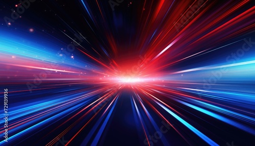 Futuristic speed motion with blue and red rays of light abstract background