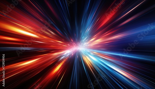 Futuristic speed motion with blue and red rays of light abstract background photo