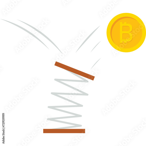crypto currency bounces back up after fall concept, Bitcoin price rebounds, gold bitcoin bounces back on trampoline rising on price chart