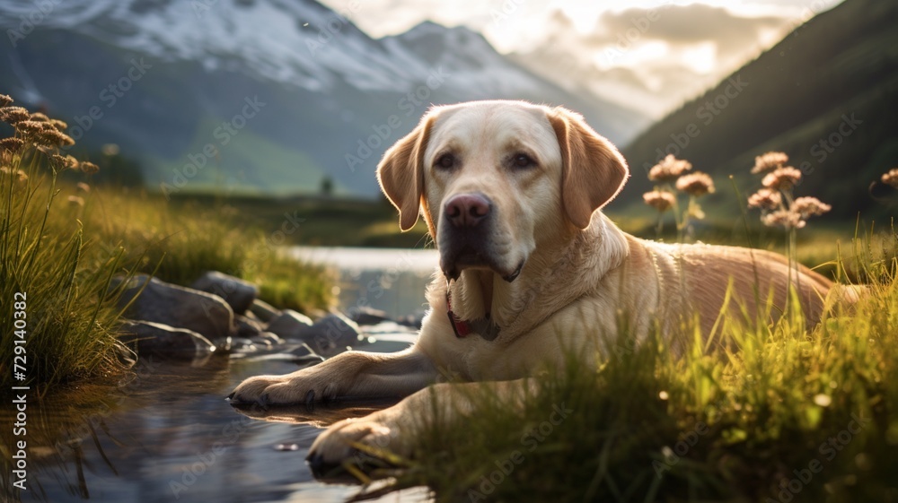 Beautiful Labrador retriever dog nature breed happy picture ultra HD wallpaper image - obrazy, fototapety, plakaty 