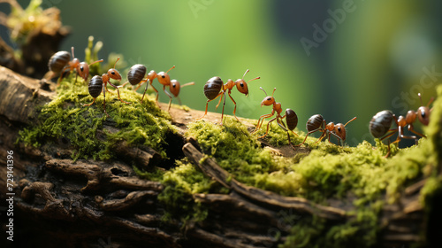 Ants diligently traversing a tree branch © avivmuzi
