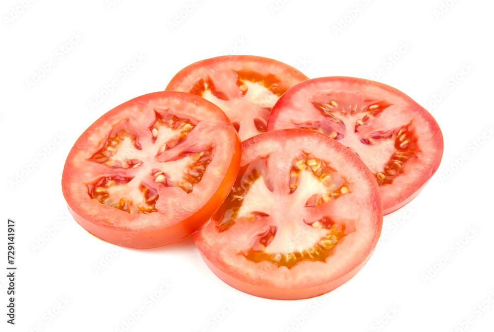 Slices of tomato isolated on white background