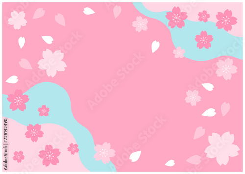 桜の花が美しい春の桜フレーム背景32濃い桜色