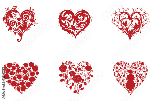 Ornamental artistic valentine heart vector silhouette.
