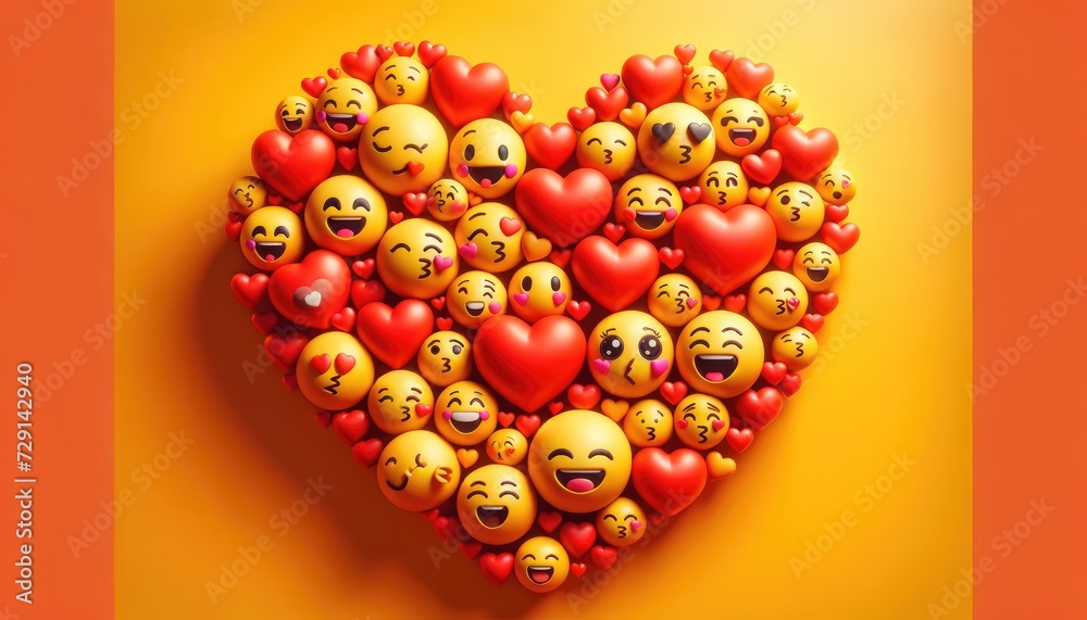 Emoji Faces and Hearts Arranged in Heart Shape
