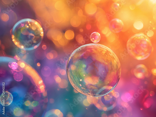 Glass bubbles in a sea of glass in rainbow colors