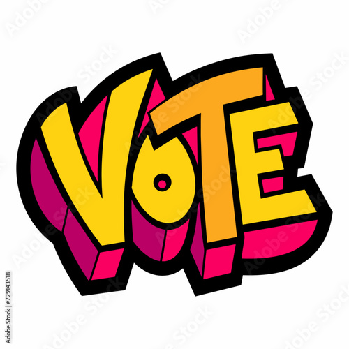The word VOTE in street art graffiti lettering vector image style on a white background.