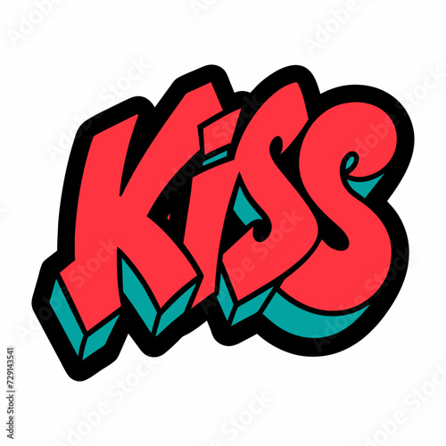 The word KISS in street art graffiti lettering vector image style on a white background.