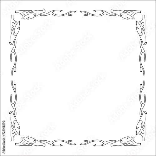 Elegant black and white ornamental frame, decorative border, corners for greeting cards, banners, business cards, invitations, menus. Isolated vector illustration.	