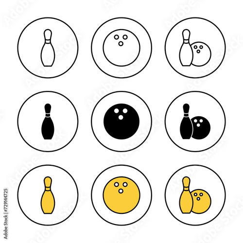 Bowling icon set vector. bowling ball and pin sign and symbol.