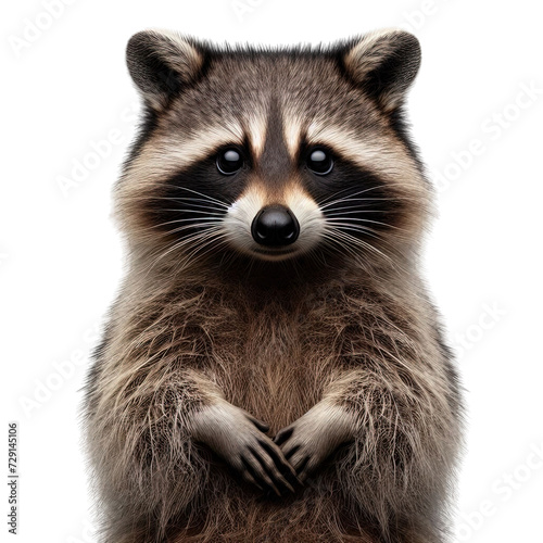 close up of a raccoon isolate on white
