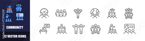 Community icon set. Linear style. Vector icons
