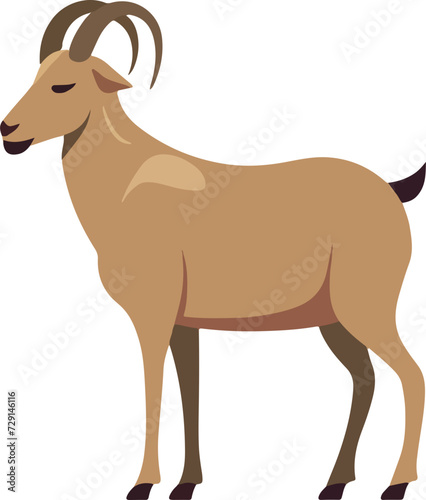brown goat flat vector illustration on transparent background