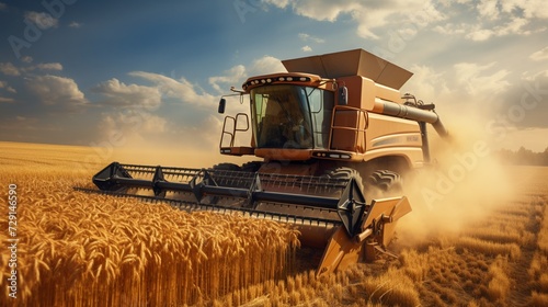 Combine harvester harvests ripe wheat. agriculture  photo