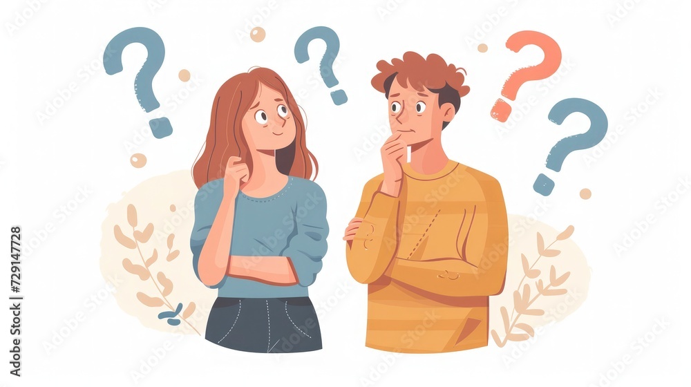 Confused Couple with Question Marks Illustration Confused Couple with Question Marks Illustration