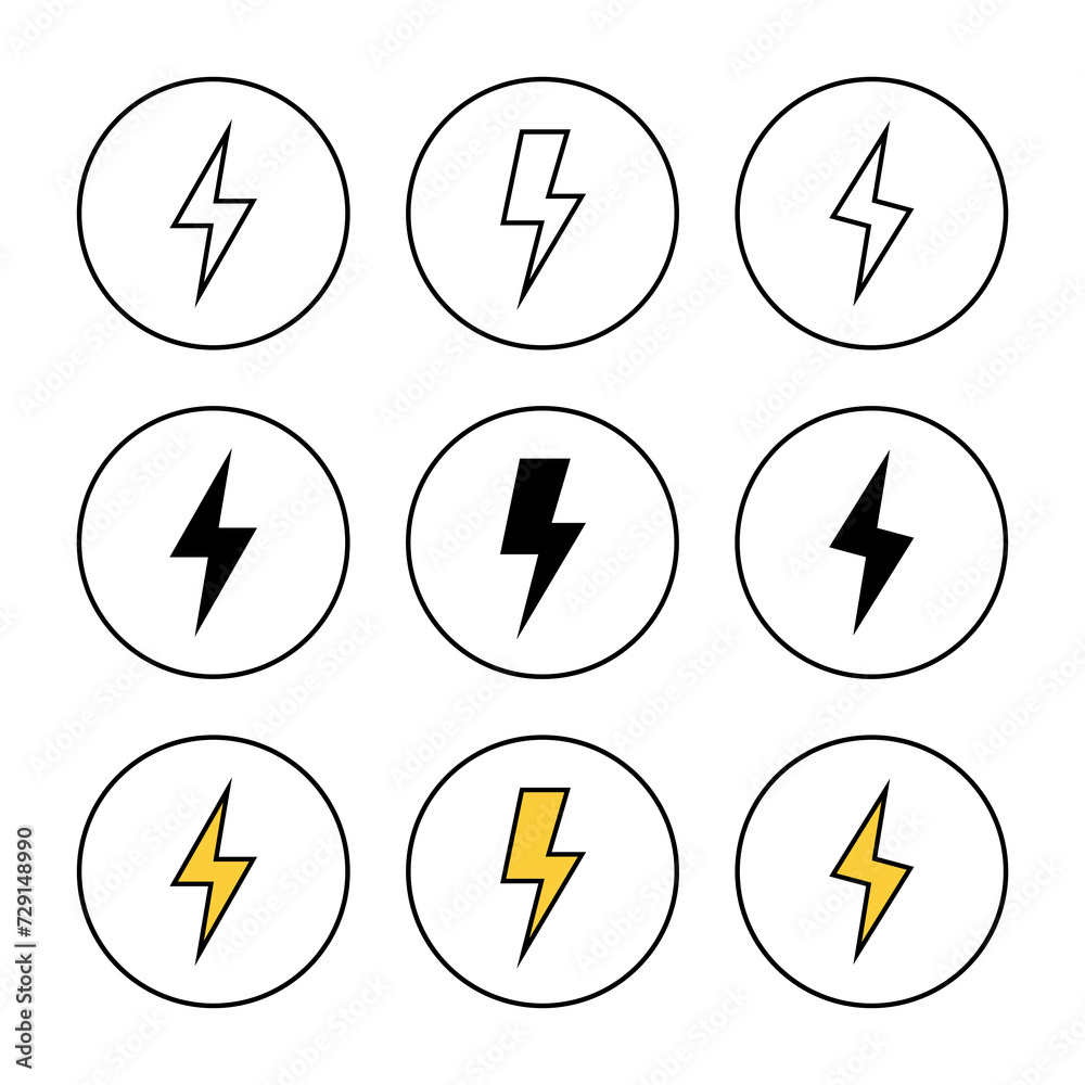 Lightning icon set vector. electric sign and symbol. power icon. energy sign Lightning icon set vector. electric sign and symbol. power icon. energy sign
