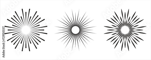 sunburst icon collection. starburst element. radial stripes of fireworks. retro design. vector illustration on transparent background.