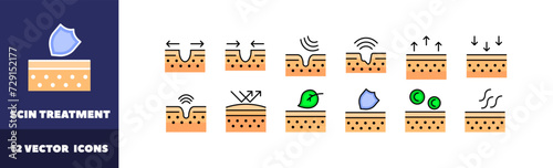 Skin treatment icon set. Flat style. Vector icons