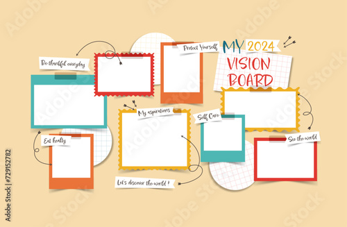 Vector photo collage template moodboard pictures grids vector illustration, vision board	
