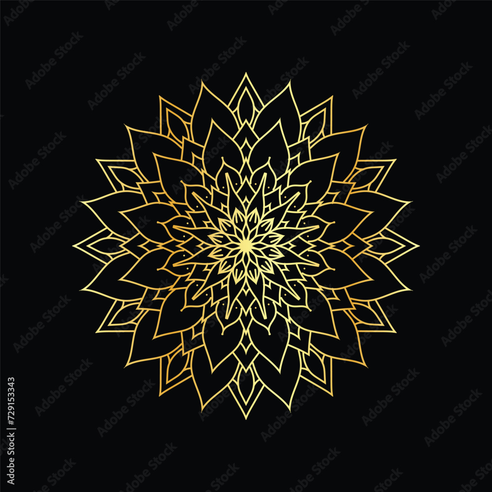 Golden mandala on a black background, vector illustration. Golden mandala on a black background, vector illustration.