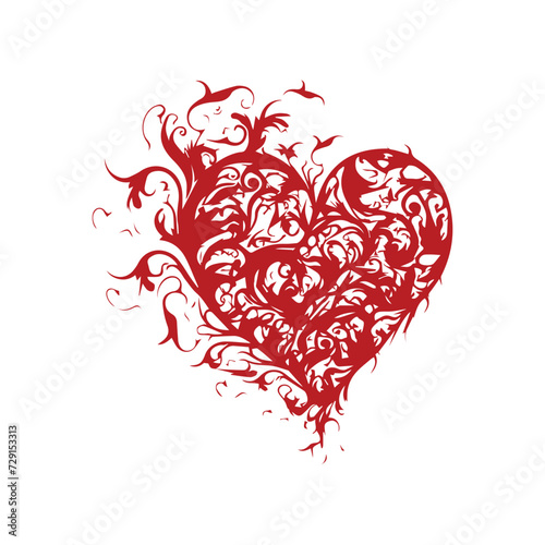 Ornamental artistic valentine heart vector silhouette. 