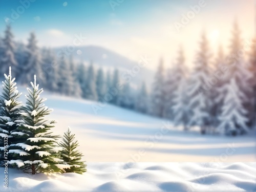 Christmas winter banner with snow and blurred bokeh background. christmas and happy new year greeting card,  copy space for decoration or text © pornpun