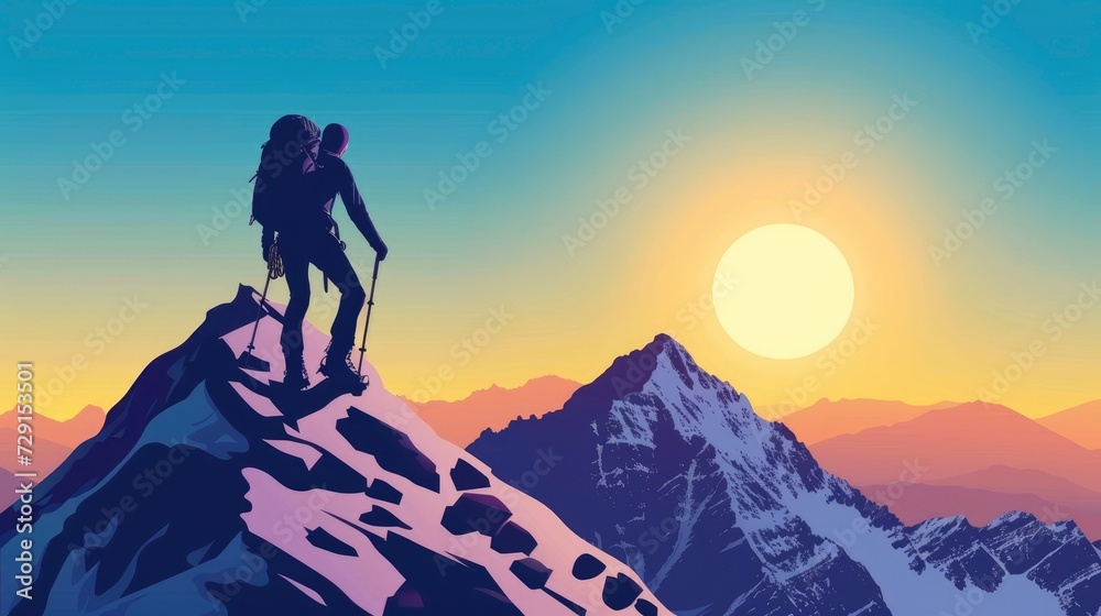 Mountain climber, background illustration, travel concept