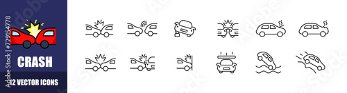Crash icon set. Auto crash. Linear style