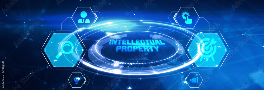 Business, technology, internet and network concept. Virtual screen of the future and sees the inscription: Intellectual property. 3d illustration Business, technology, internet and network concept. Virtual screen of the future and sees the inscription: Intellectual property. 3d illustration