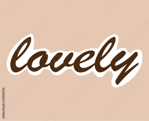 Sticker with text of colorful set. This "lovely" sticker feature a heartwarming cartoon design on a calming pastel background. Vector illustration.